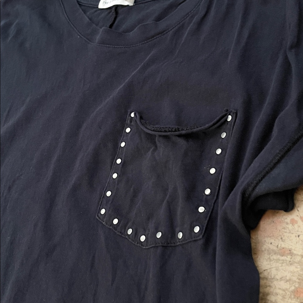 Price Drop 🔷 Rag & Bone Black T-Shirt Raw Hem Studded Pocket Small - Picture 3 of 11